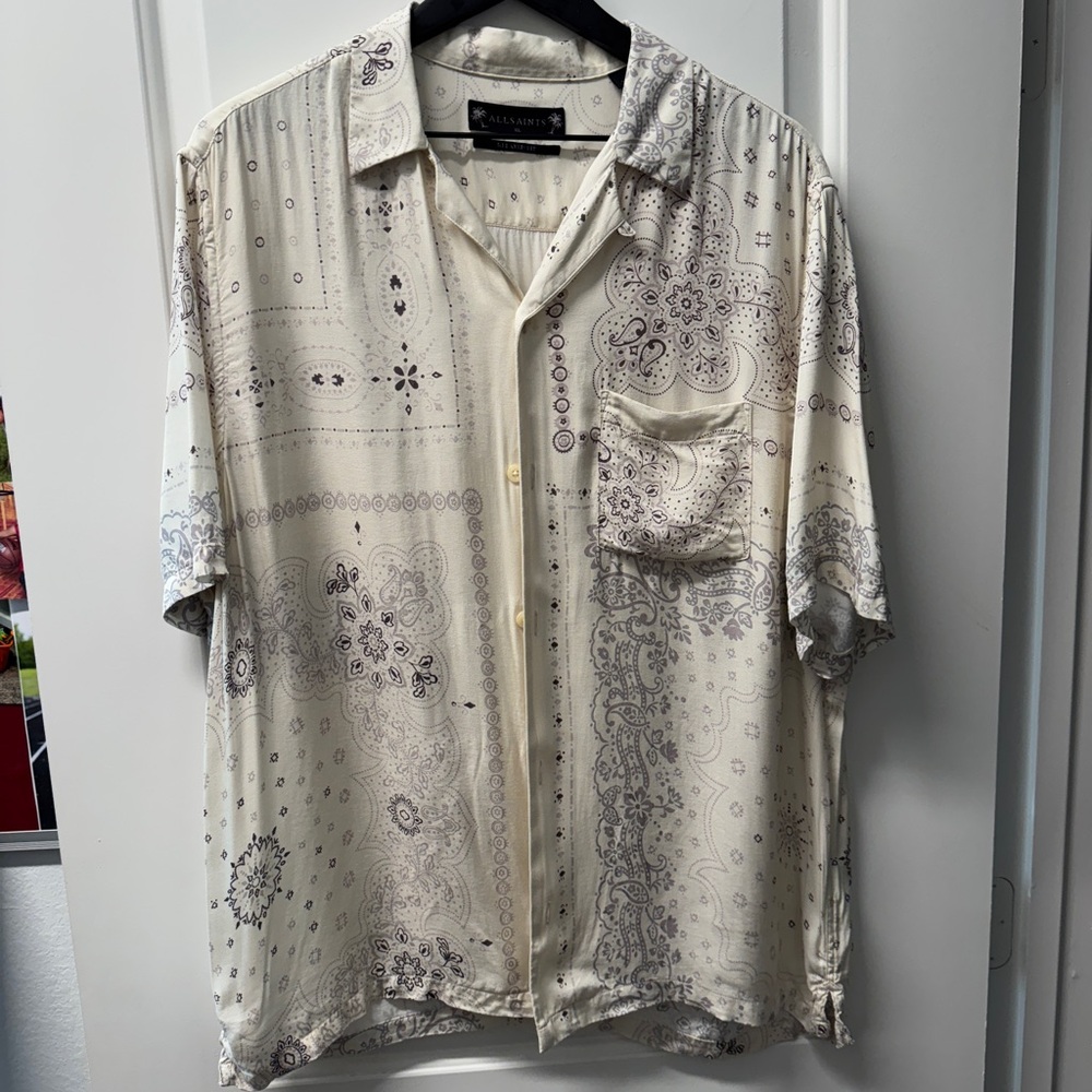 All saints silk Cream Paisley Men's Shirt